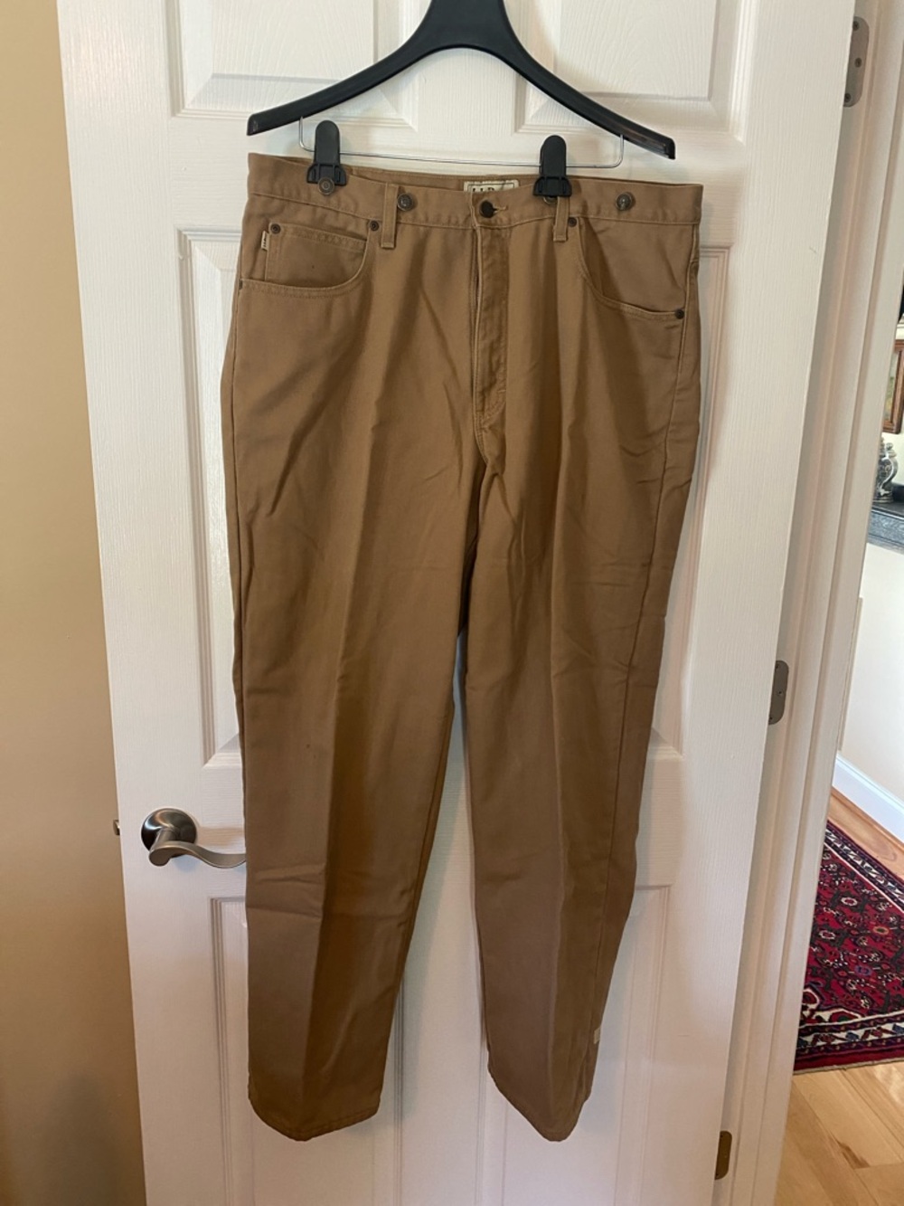 L.L. Bean Flannel Lined Pants Mens 38x32 Relaxed Fit Khaki Winter Warm Workwear